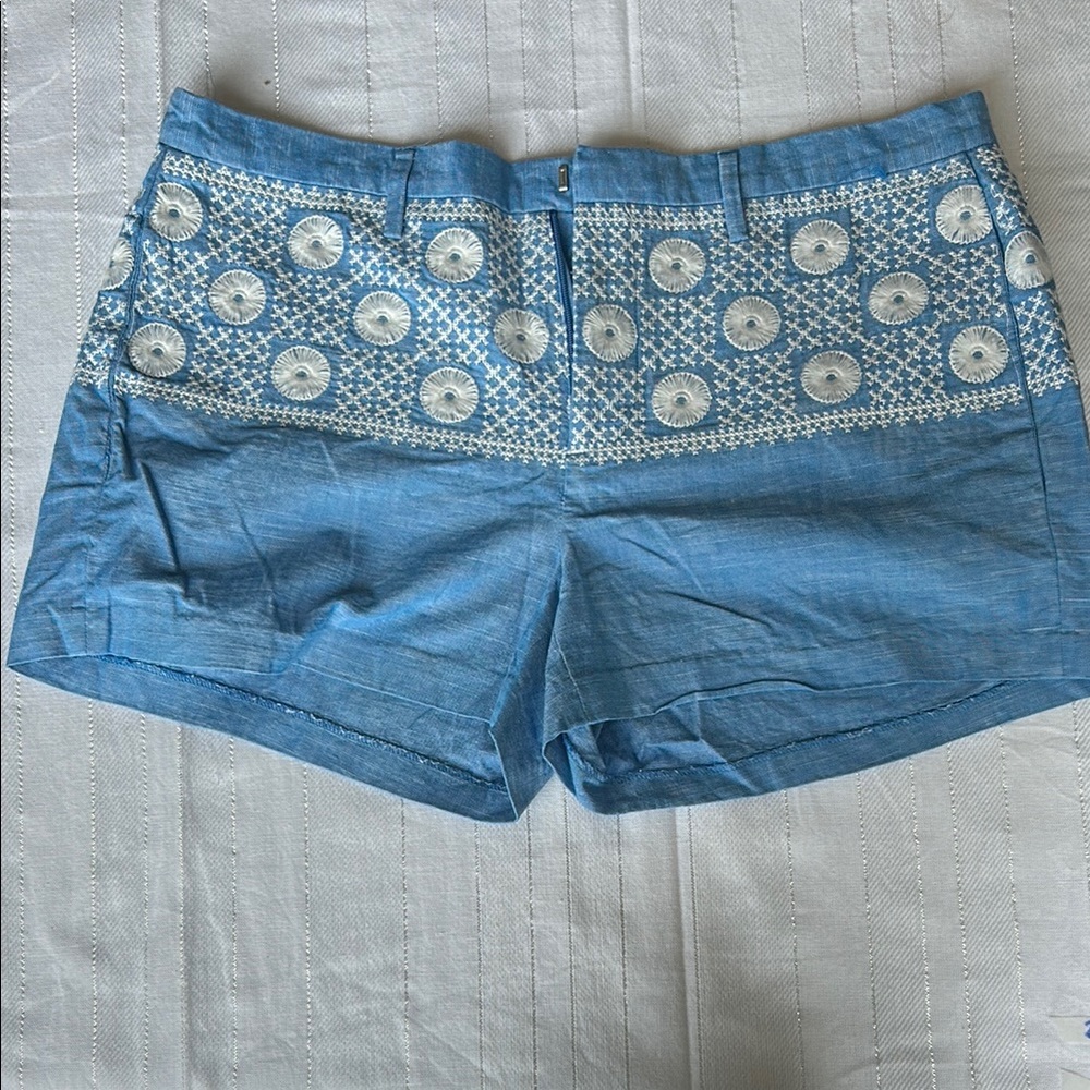 Blue Embroidered Women's Shorts